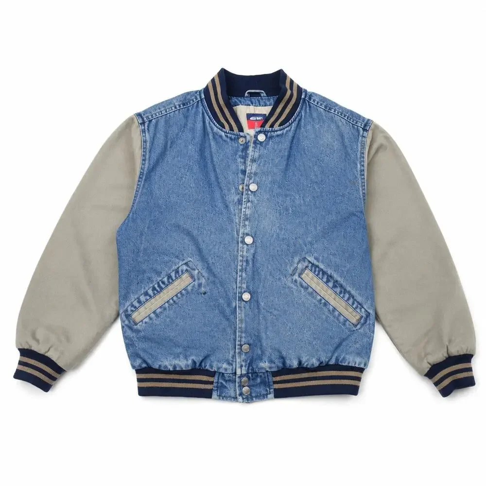 Old Navy VNTG denim Jacket Childs 8 Varsity Bomber Coat Cotton Denim Button